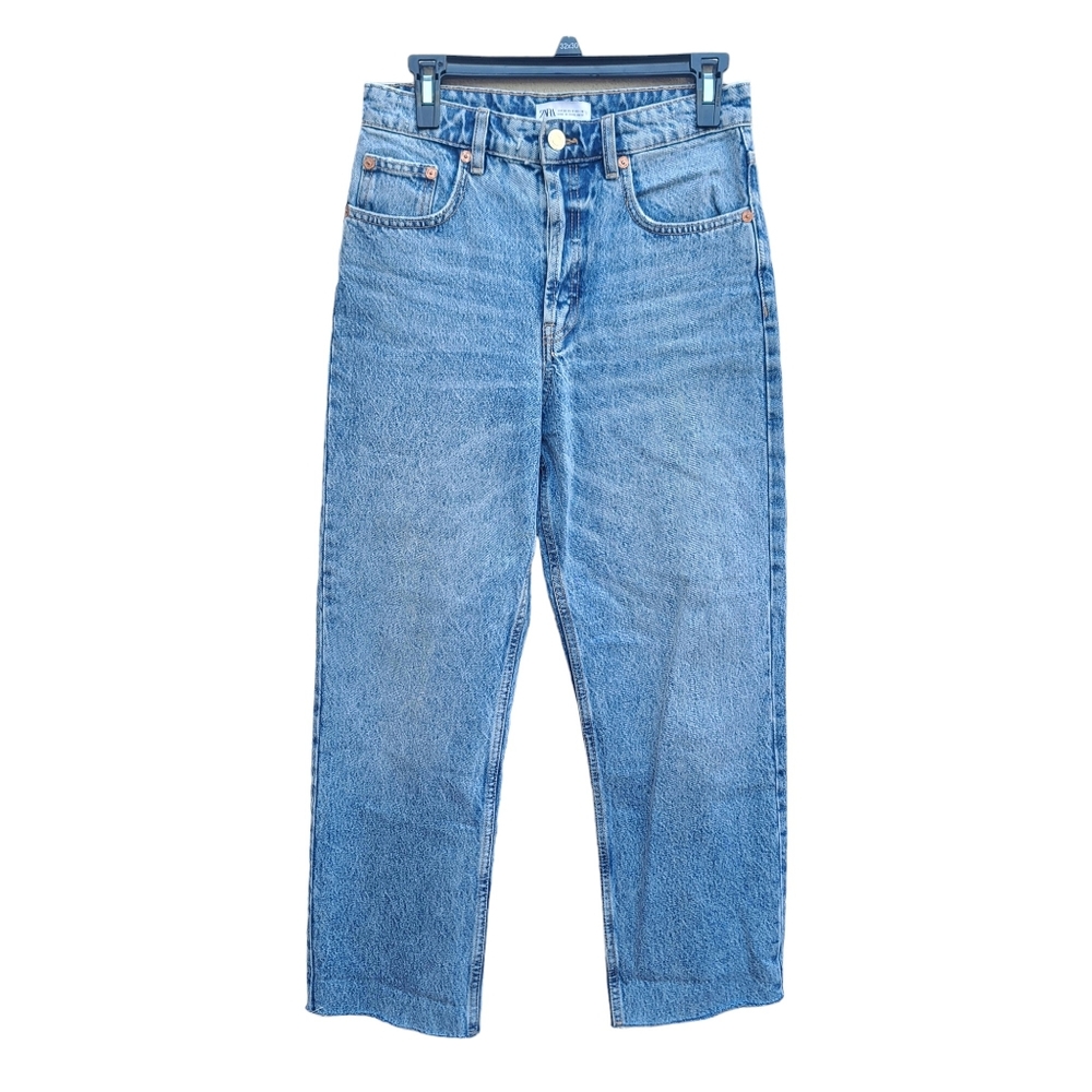 Zara | High Rise Straight Leg 100% Cotton Rigid Denim Jeans Size 6